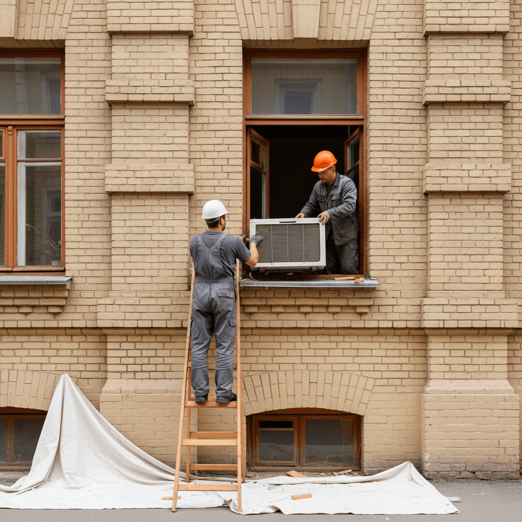 Демонтаж старого оконного кондиционера