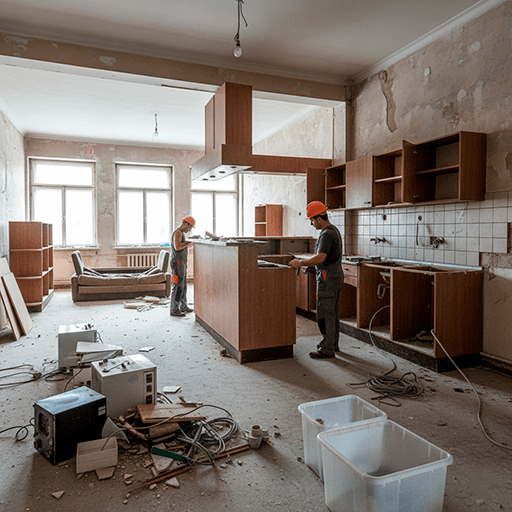Демонтаж кухонной зоны и общей зоны в хостеле