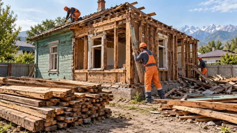 Разборка деревянного дома — иллюстрация услуги