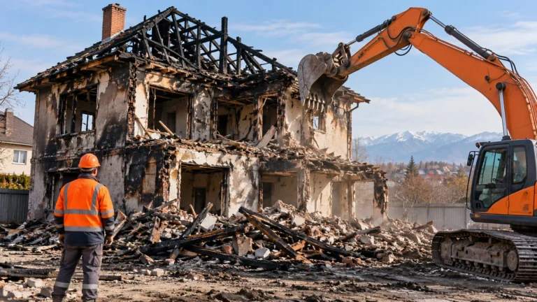 Снос дома после пожара — иллюстрация услуги